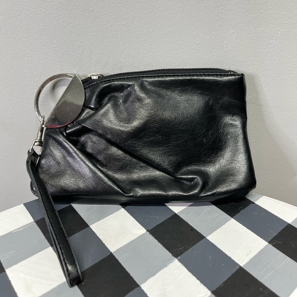 LuLu NYC Black Wristlet Handbag Purse, Faux Leather